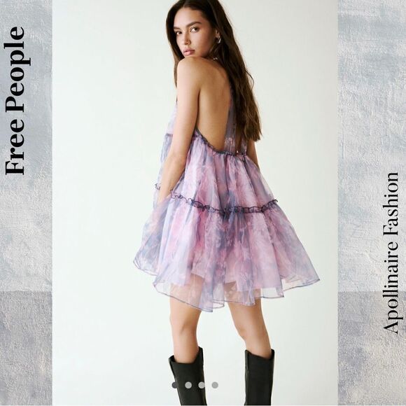 FREE PEOPLE SWEET SERENADE MINI DRESS IN BLUEBELL COMBO MEDIUM NWT - Picture 4 of 11